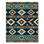 Geometric Teal and Ochre Diamond Rug