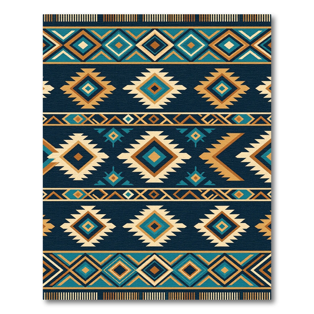Geometric Teal and Ochre Diamond Rug