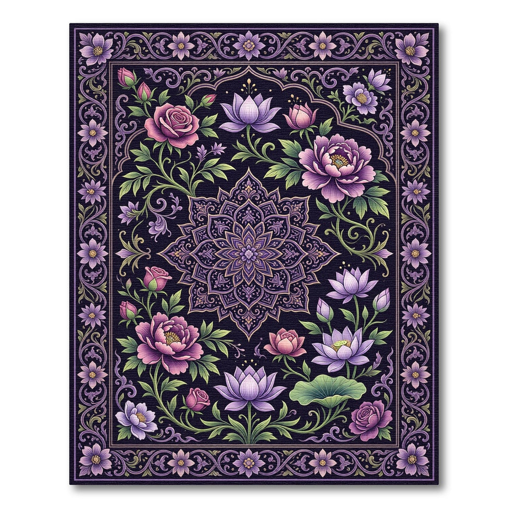Elegant Purple Floral Lotus Medallion Rug
