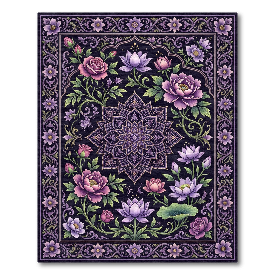 Elegant Purple Floral Lotus Medallion Rug