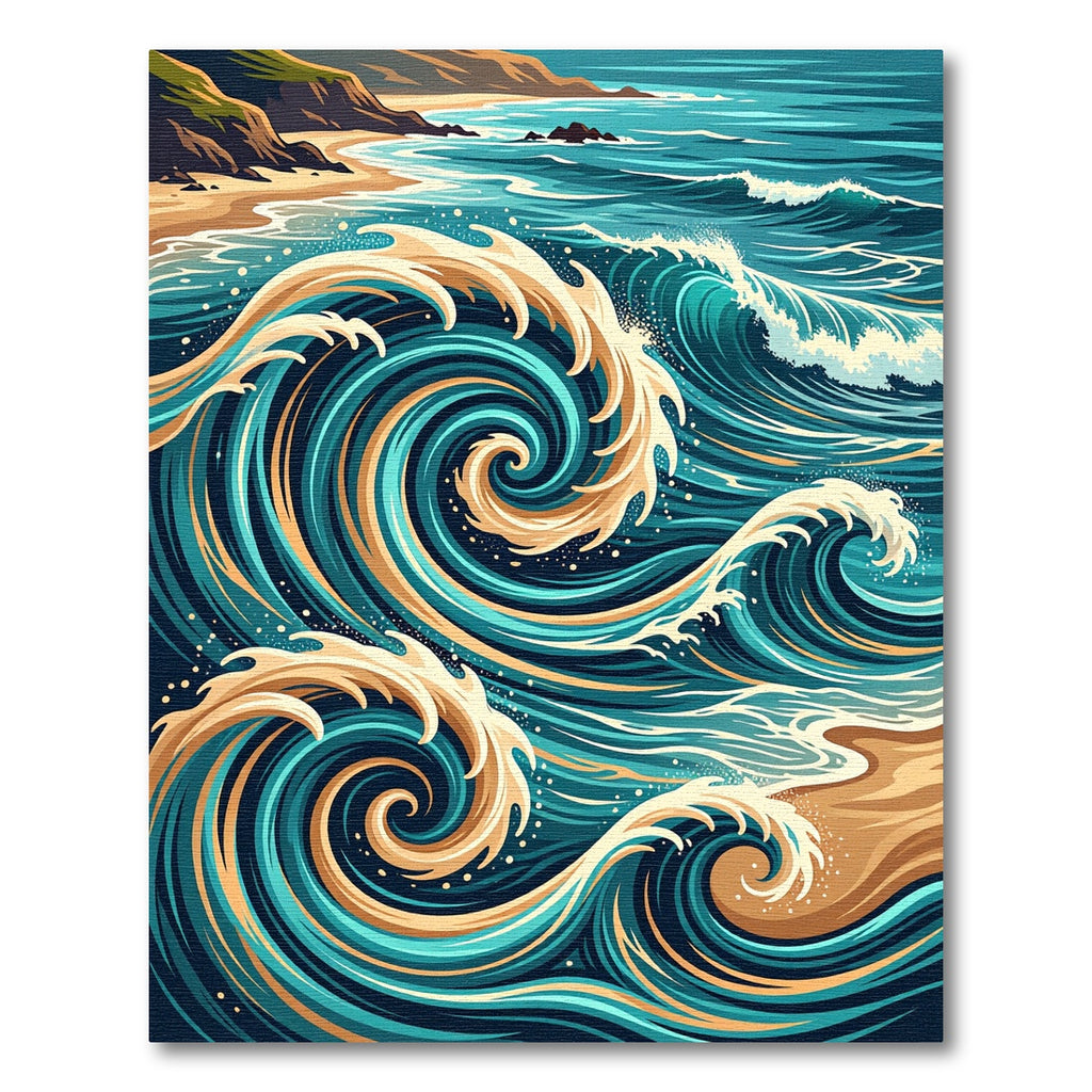Coastal Blue Gold Swirling Wave Rug