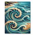 Coastal Blue Gold Swirling Wave Rug