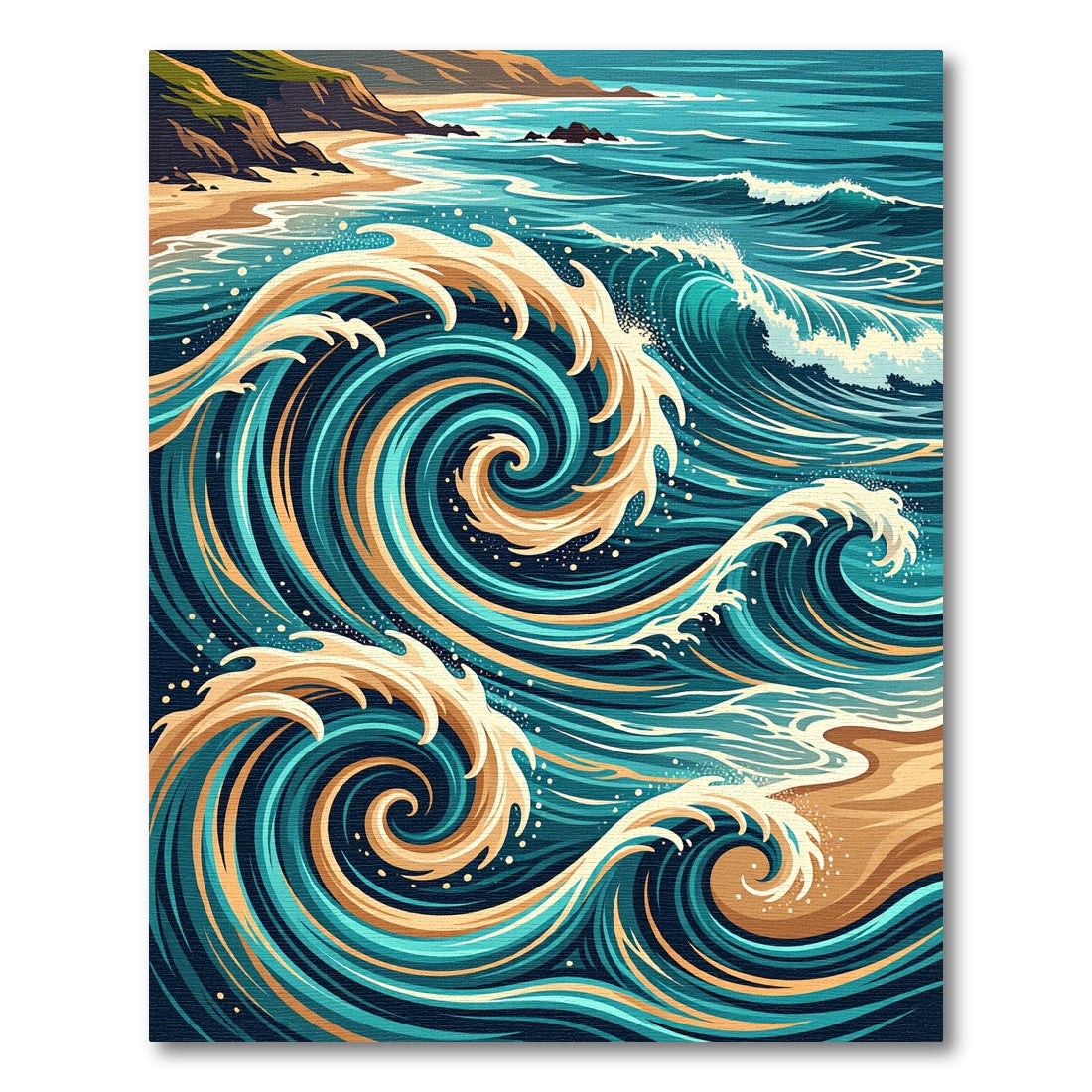 Coastal Blue Gold Swirling Wave Rug