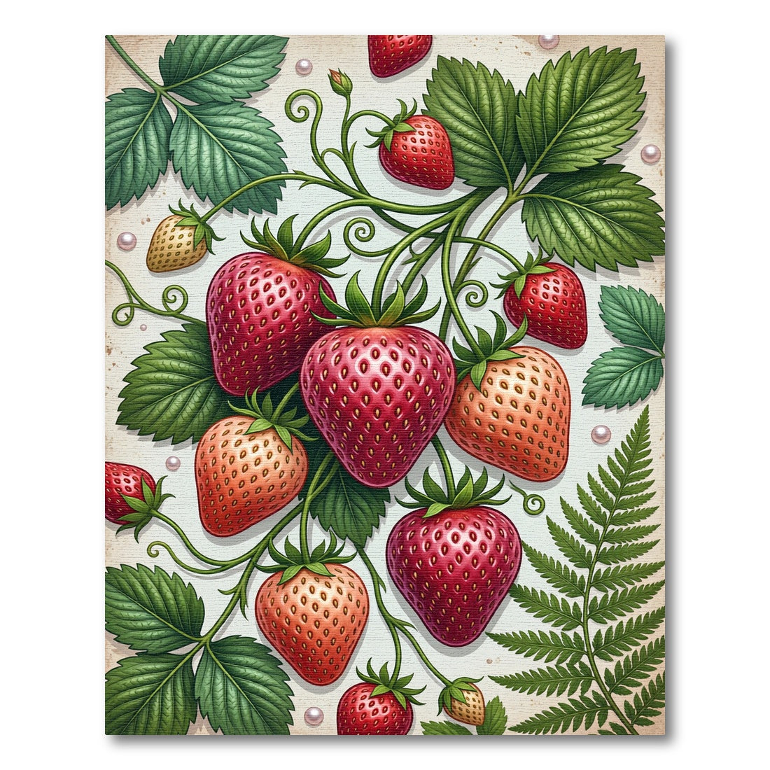 Romantic Strawberry Botanical Orchard Illustration Rug