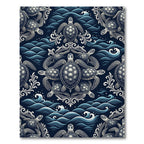 Ornate Midnight Blue Sea Turtle Illustration Rug