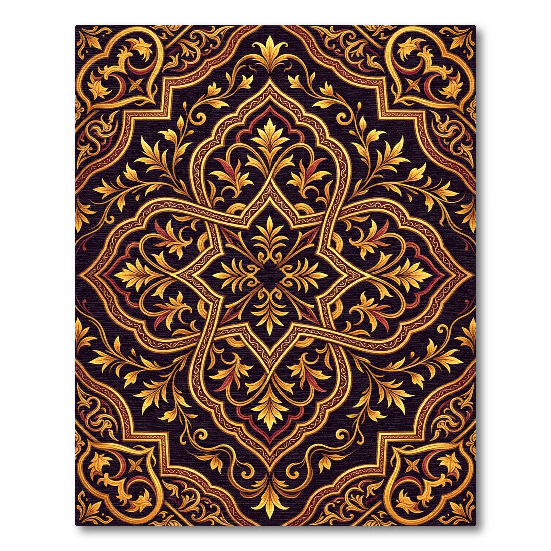 Ornate Golden Floral Damask Scroll Rug