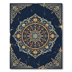 Ornate Navy Golden Floral Medallion Rug