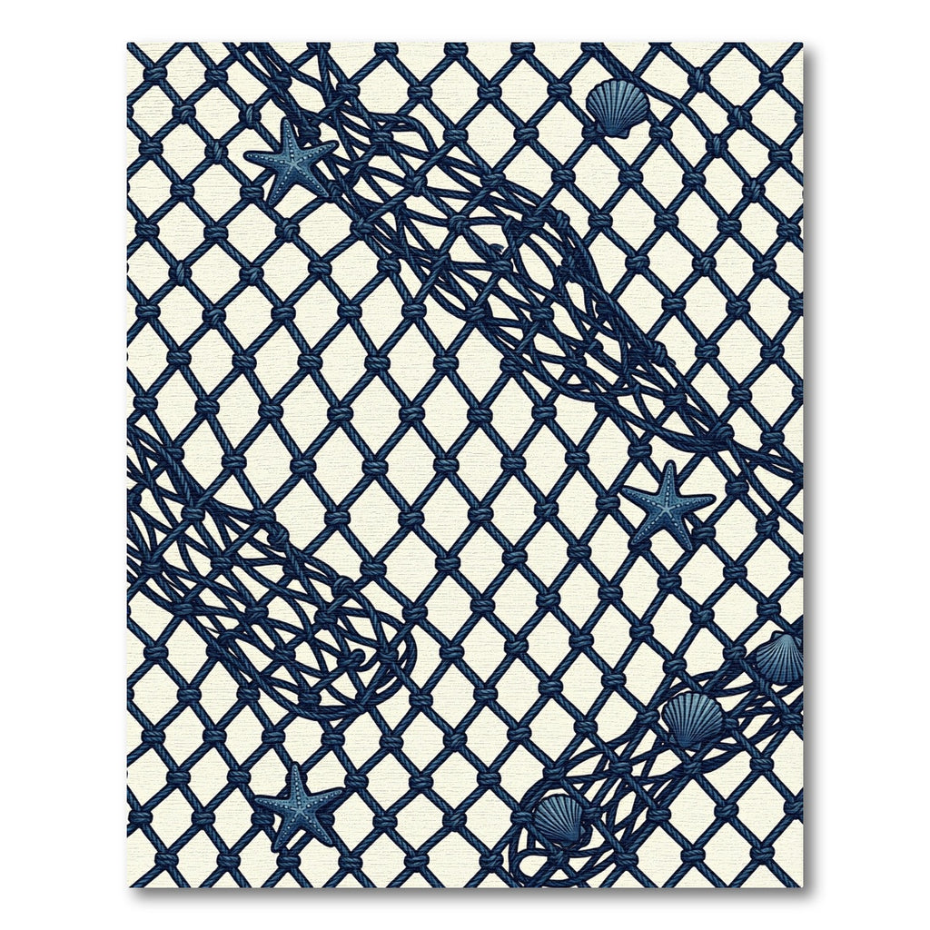 Navy Blue Coastal Net with Starfish and Shells Rug