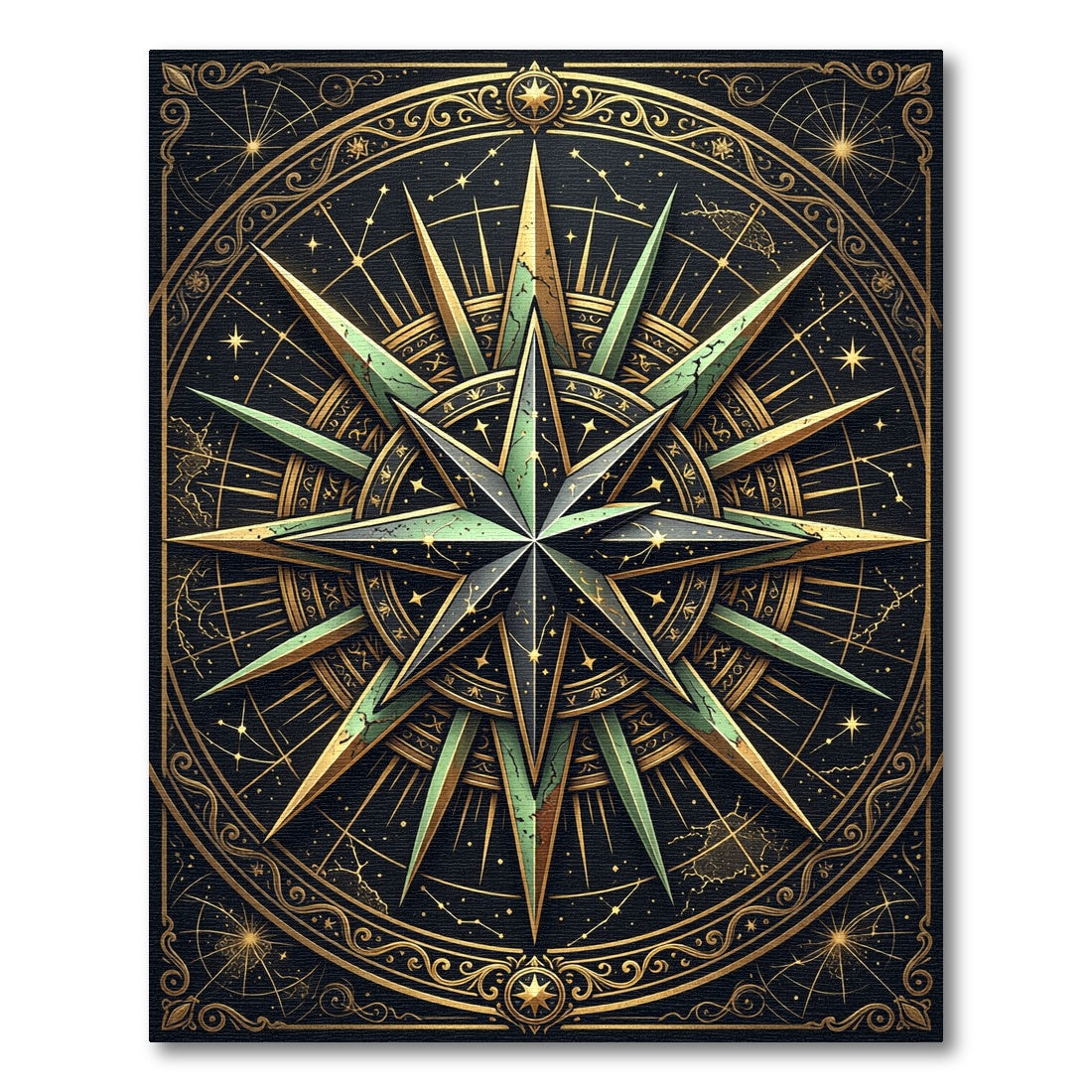 Gold Celestial Compass Navigational Star Rug