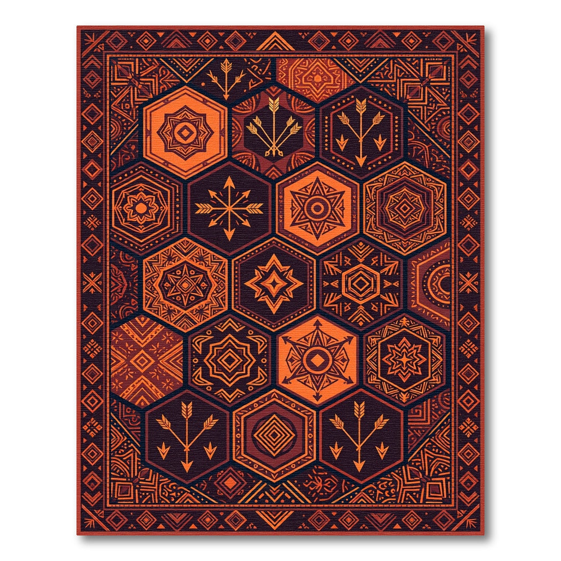 Hexagonal Amber Geometric Tribal Medallions Rug