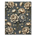 Elegant Cream Peony Floral Slate Background Rug