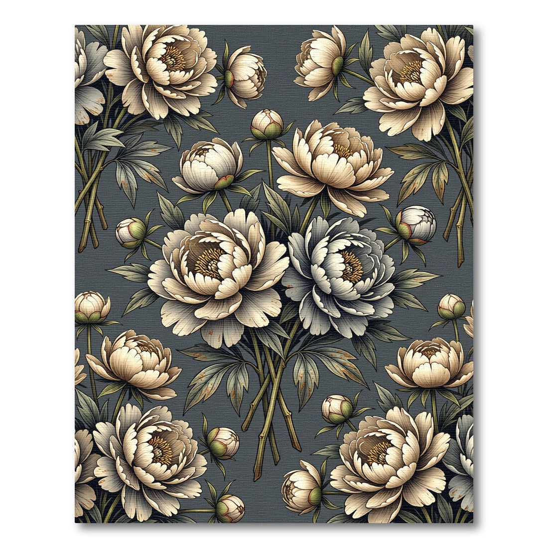 Elegant Cream Peony Floral Slate Background Rug