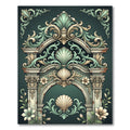 Ornate Teal Shell Floral Arch Rug