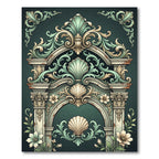 Ornate Teal Shell Floral Arch Rug