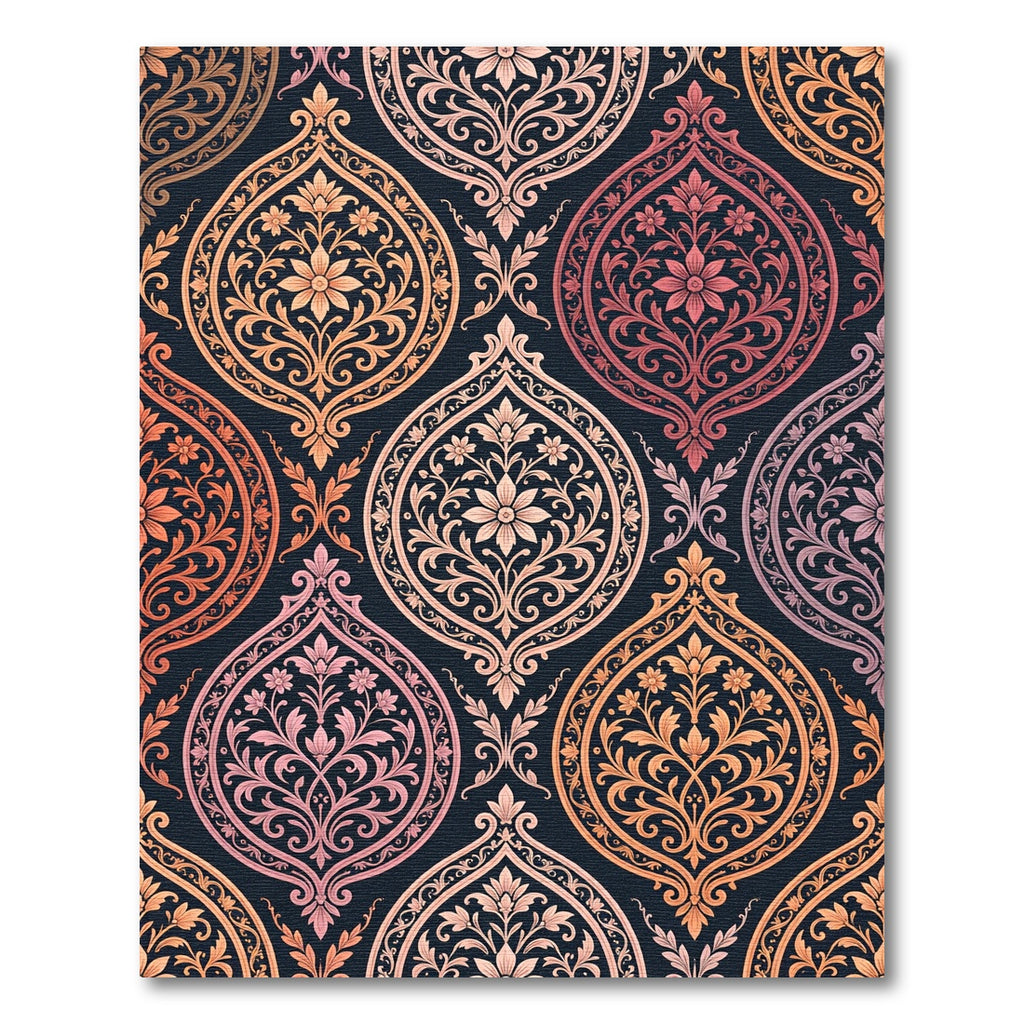 Rich Amber Floral Damask Repeating Rug
