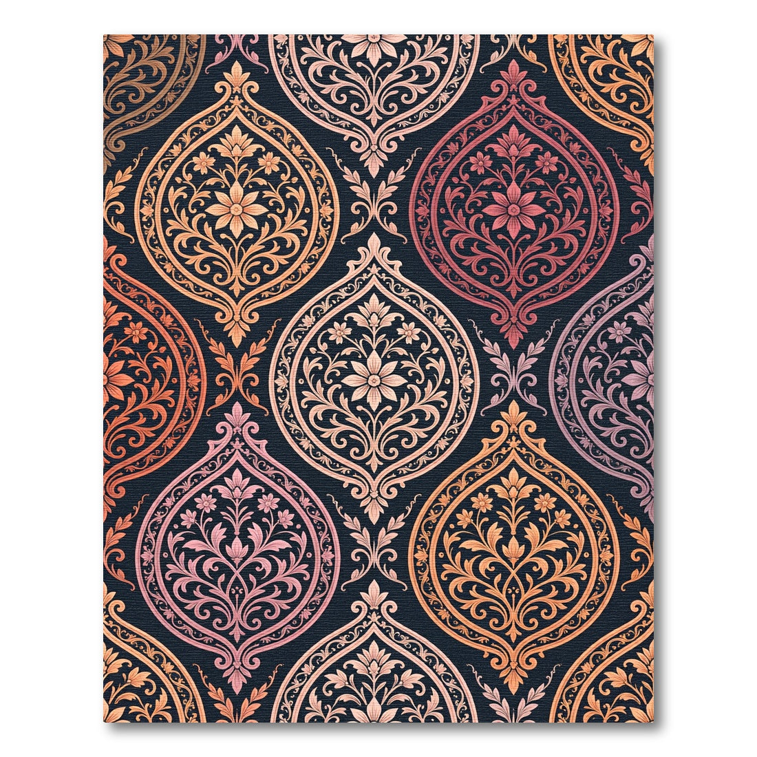 Rich Amber Floral Damask Repeating Rug