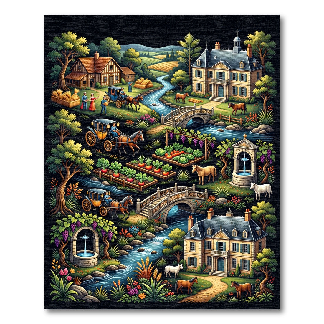 Charming Carriage Landscape Garden Art Rug