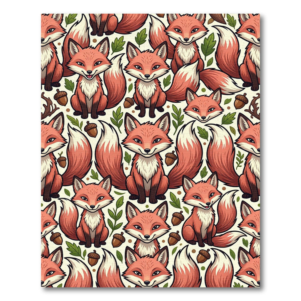 Whimsical Orange Fox Woodland Acorn Illustration Rug