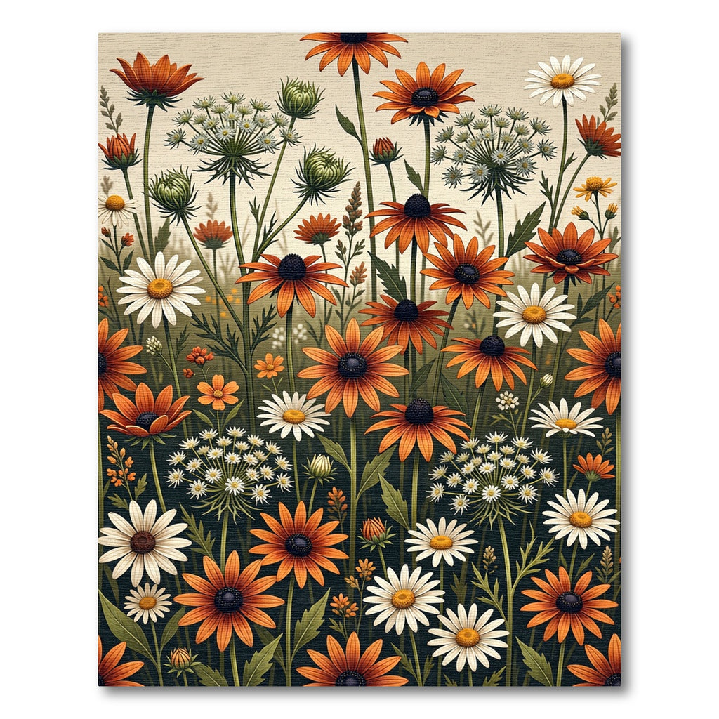 Meadow Wildflower Botanical Orange White Floral Rug
