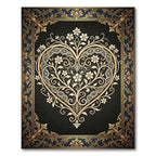 Ornate Gold Heart Floral Scrollwork Rug