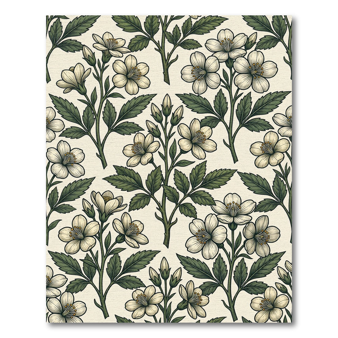 Vintage Cream Botanical White Blossom Floral Rug
