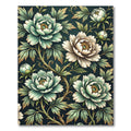 Sage Peony Floral Botanical Dark Backdrop Rug