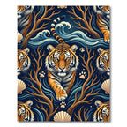 Bold Tiger Amidst Oceanic Waves Rug