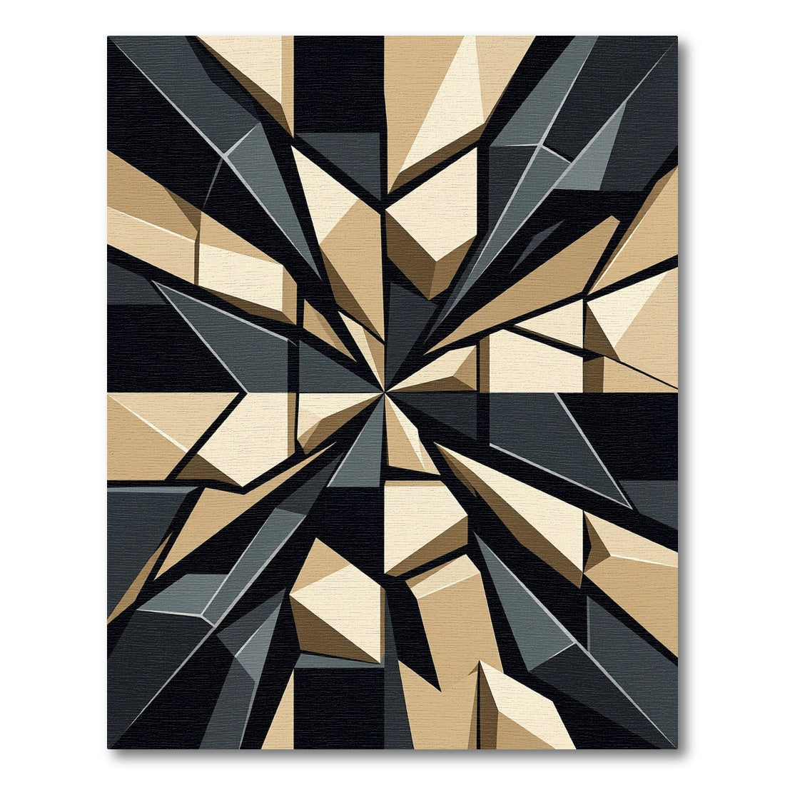 Geometric Abstraction Black Gold Fragmented Art Rug