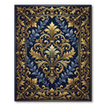 Elegant Golden Filigree Navy Damask Rug