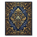 Elegant Golden Filigree Navy Damask Rug