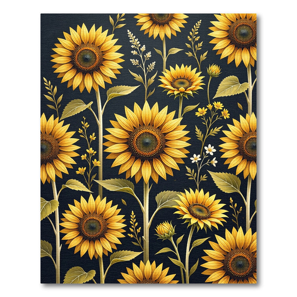 Radiant Golden Sunflower Botanical Illustration Rug
