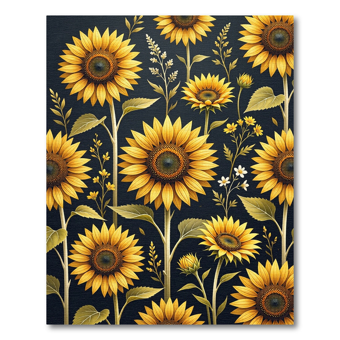 Radiant Golden Sunflower Botanical Illustration Rug