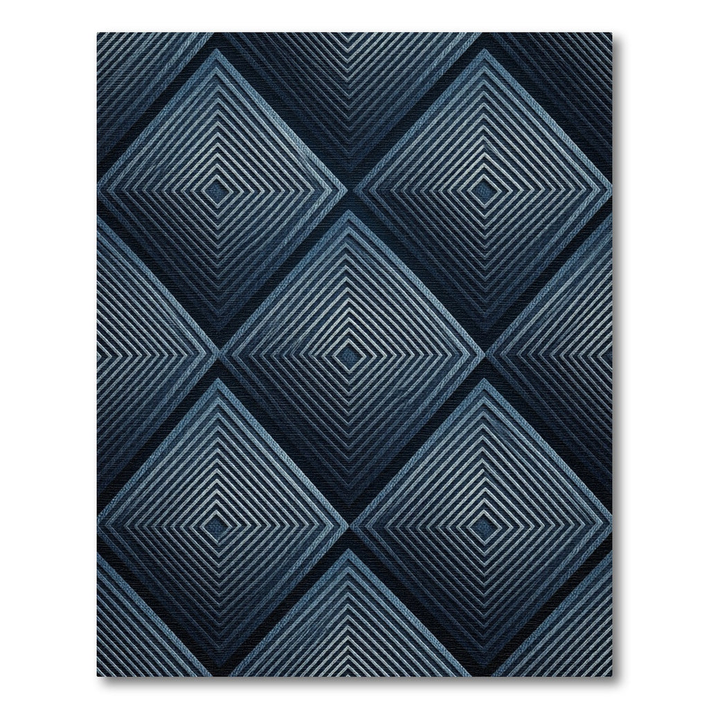 Modern Navy Concentric Diamond Textured Rug