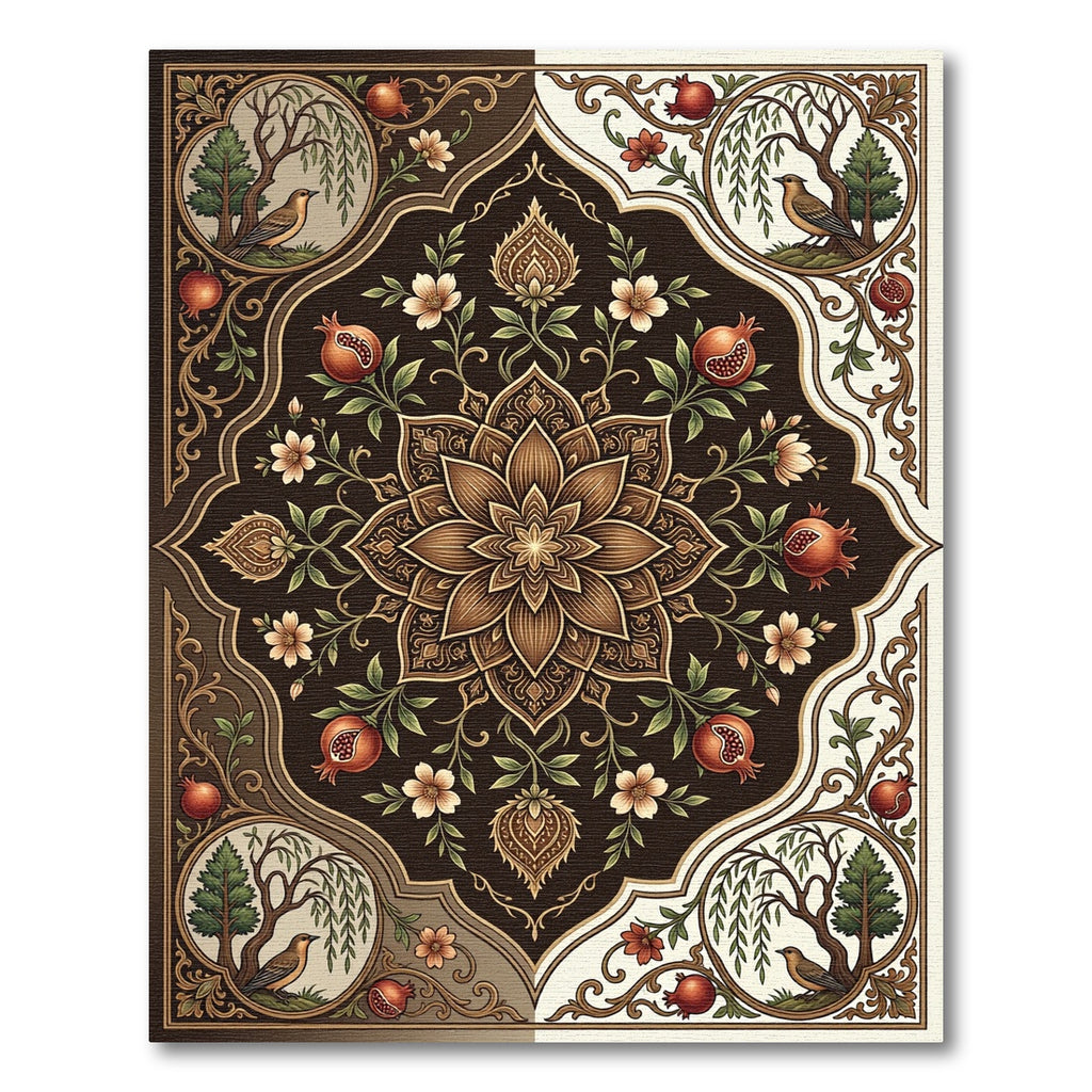 Dark Chocolate Floral Pomegranate Medallion Rug
