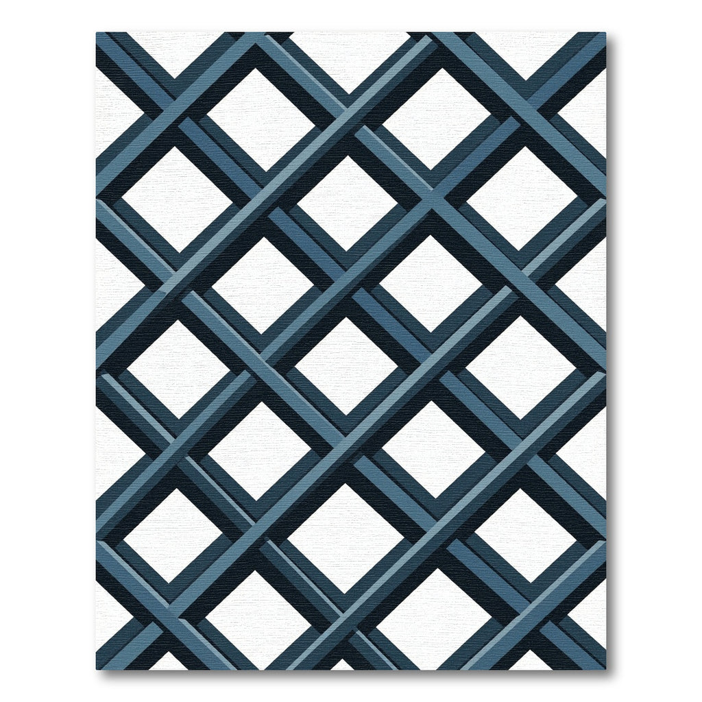 Navy Blue Intersecting Grid Lattice Rug