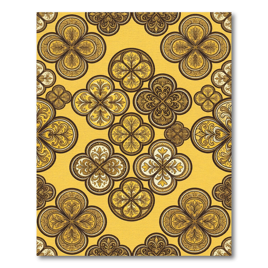 Golden Quatrefoil Floral Damask Medallion Rug