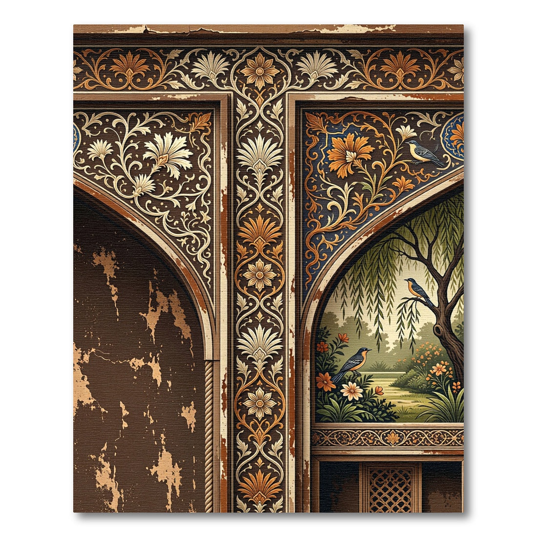 Brown Floral Archway With Birds Rug