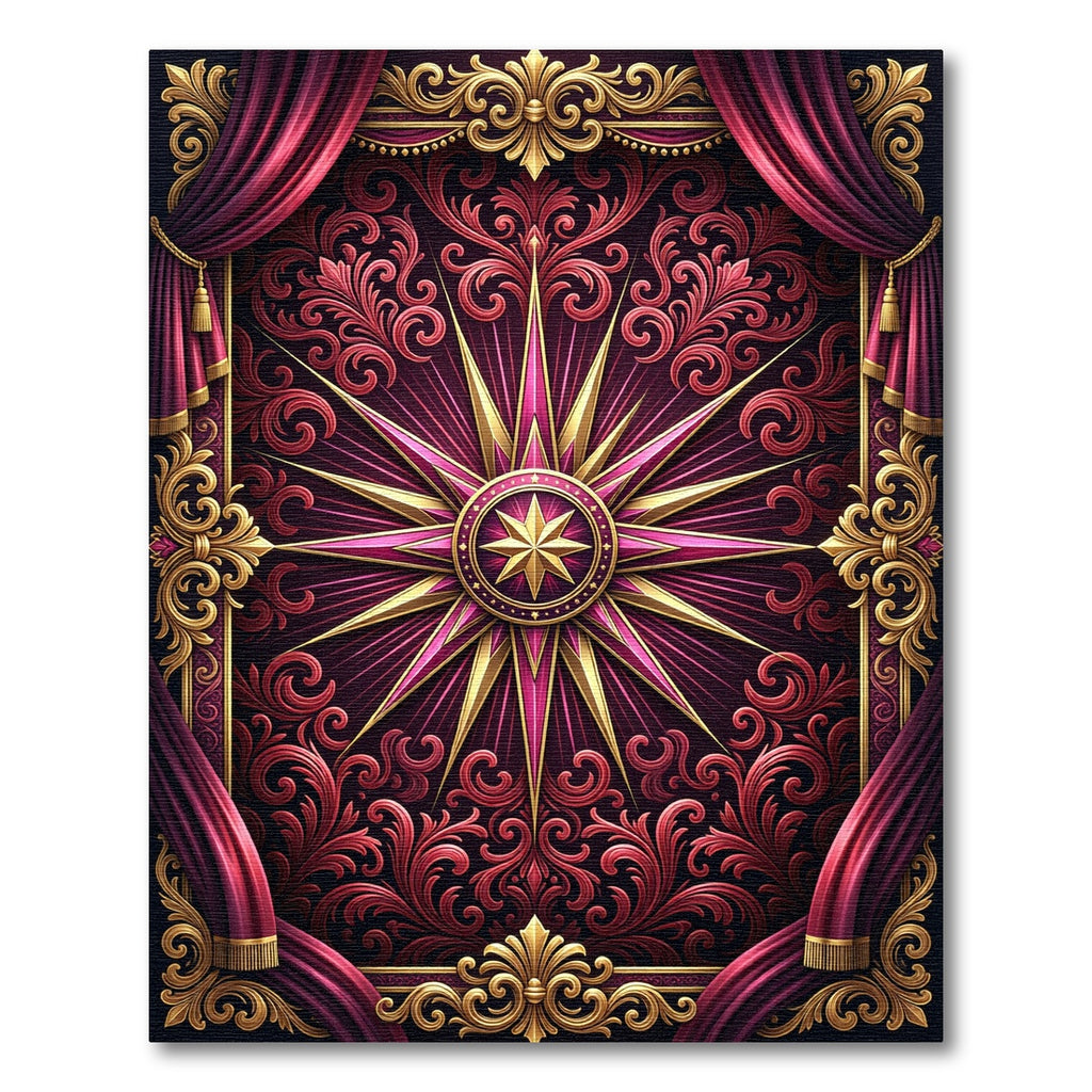 Opulent Crimson Gold Radiant Star Tapestry Rug