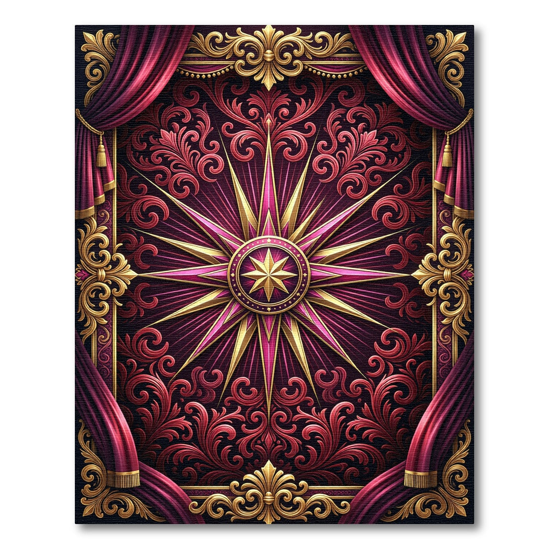 Opulent Crimson Gold Radiant Star Tapestry Rug