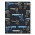 Tactical Blue and Gray Revolver Illustration Rug