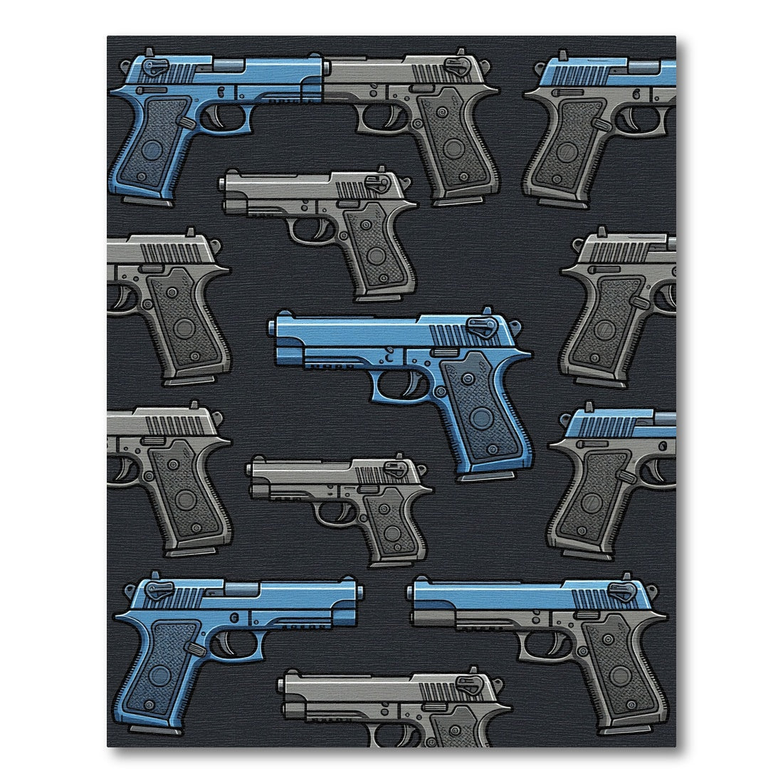 Tactical Blue and Gray Revolver Illustration Rug