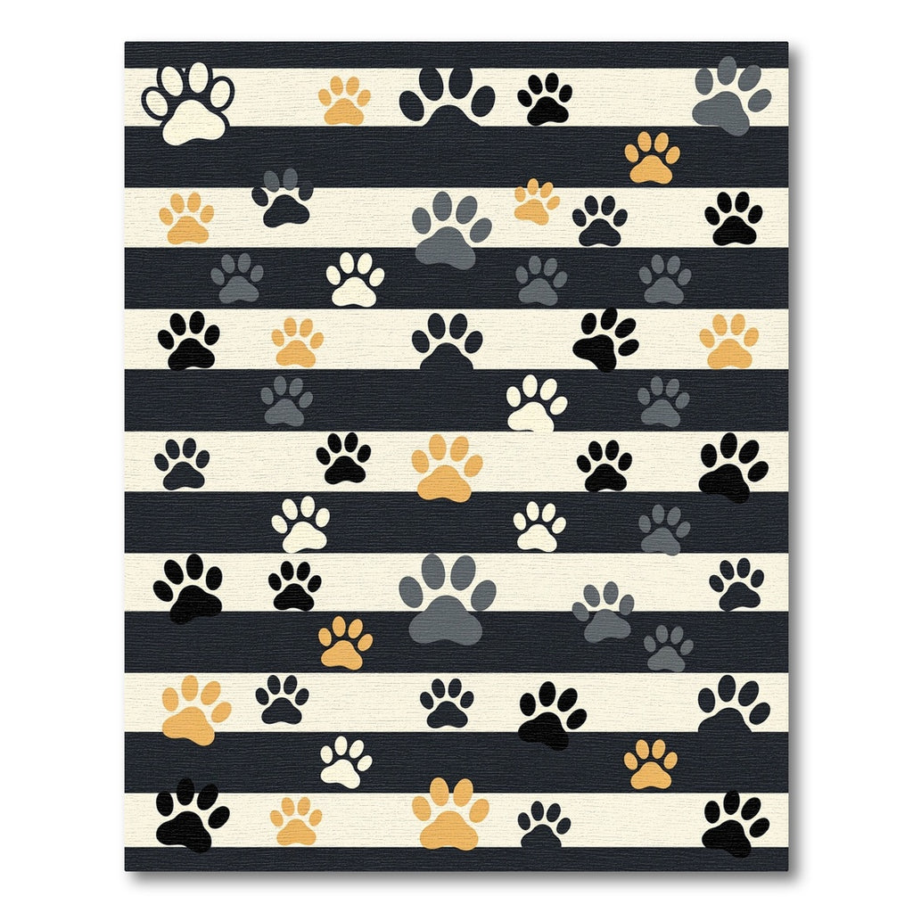 Playful Paw Striped Black Cream Taupe Rug
