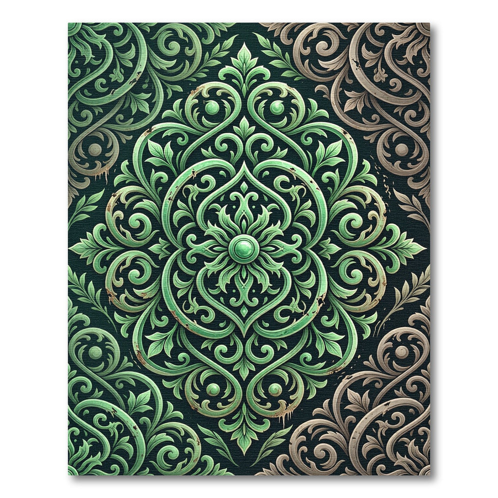 Emerald Ornate Damask Scroll Foliage Rug
