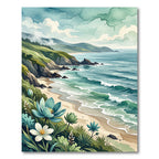 Coastal Landscape with Teal Floral Hills Rug