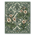 Sage Green Floral Lily Scrollwork Rug
