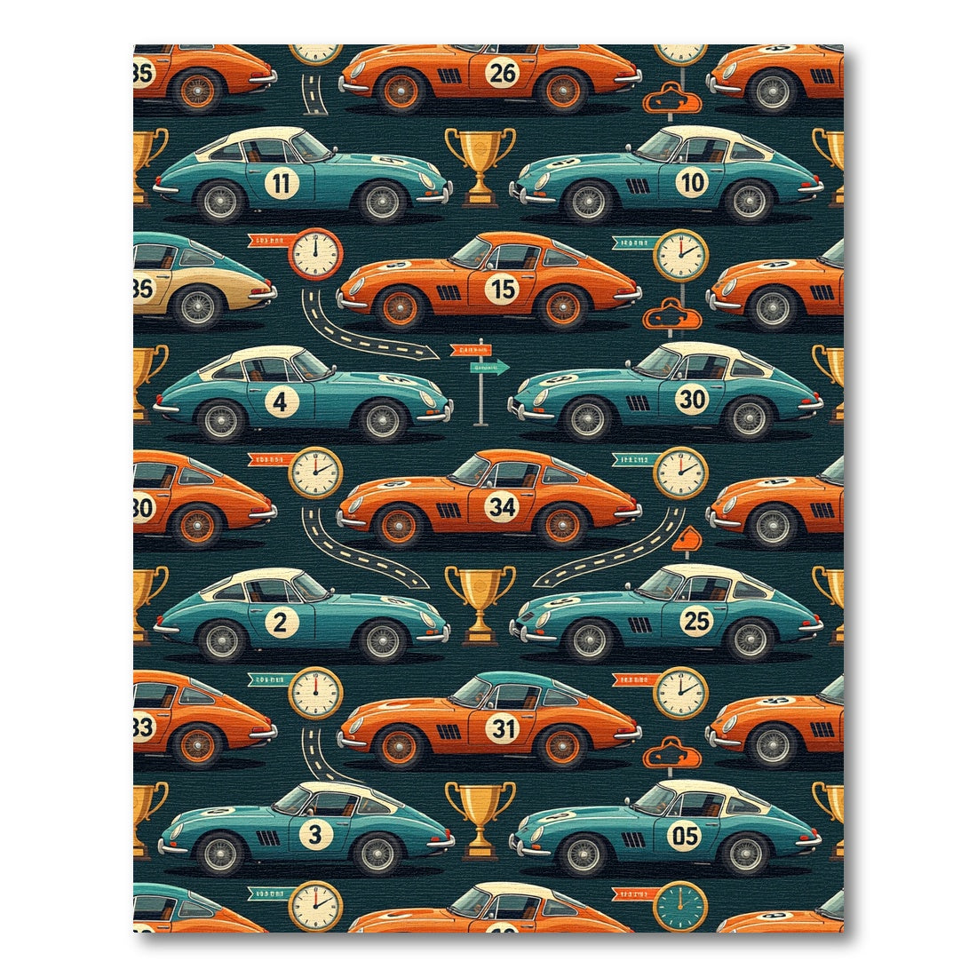 Vintage Racing Car Retro Teal Orange Rug