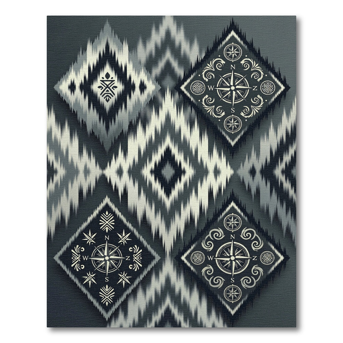 Monochromatic Compass Ikat Diamond Rug