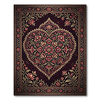 Deep Burgundy Floral Heart Medallion Rug