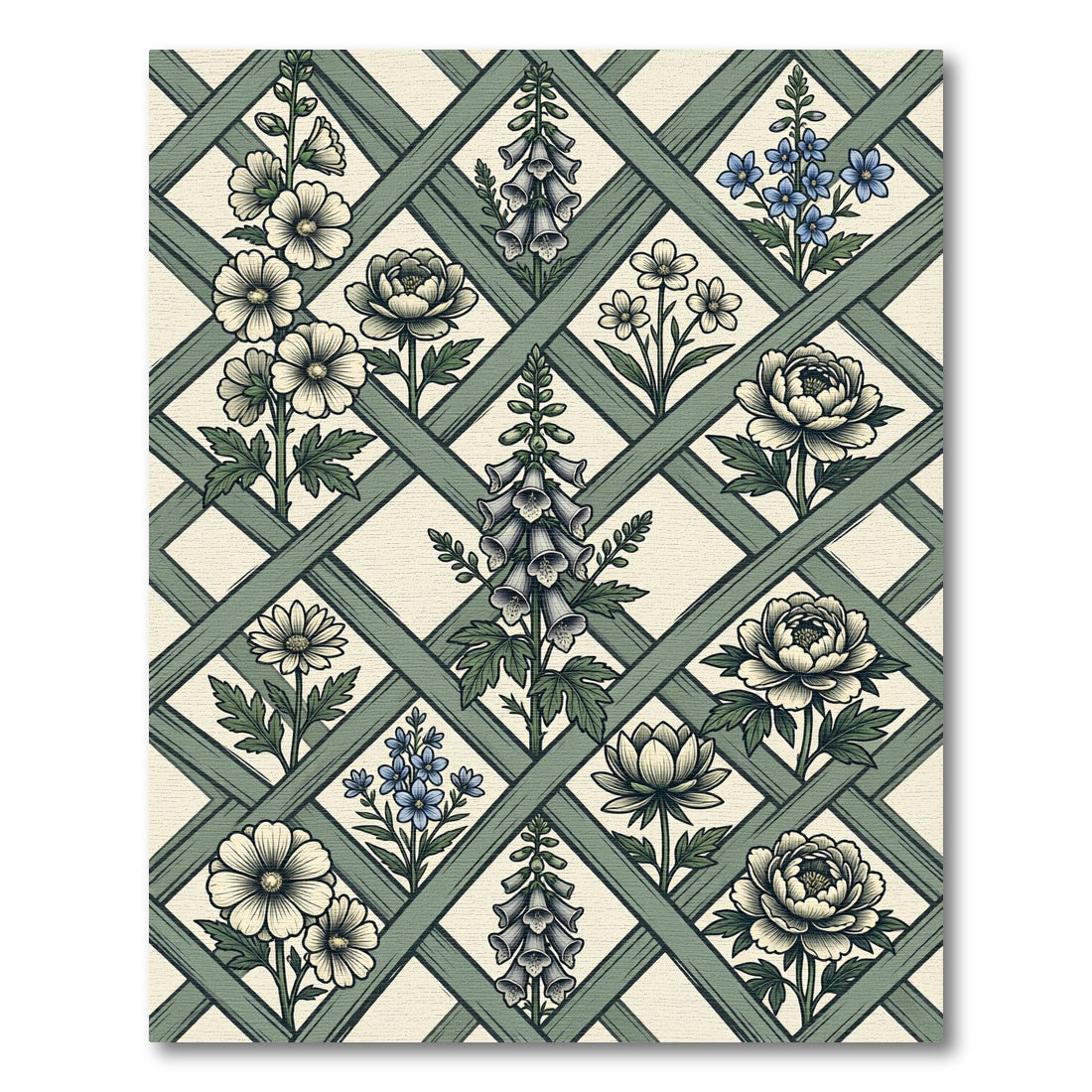 Botanical Lattice Meadow Floral Trellis Rug