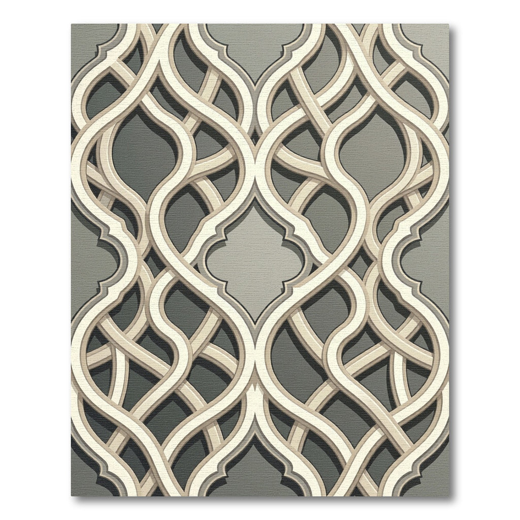 Elegant Gray Interlocking Curvilinear Lattice Rug